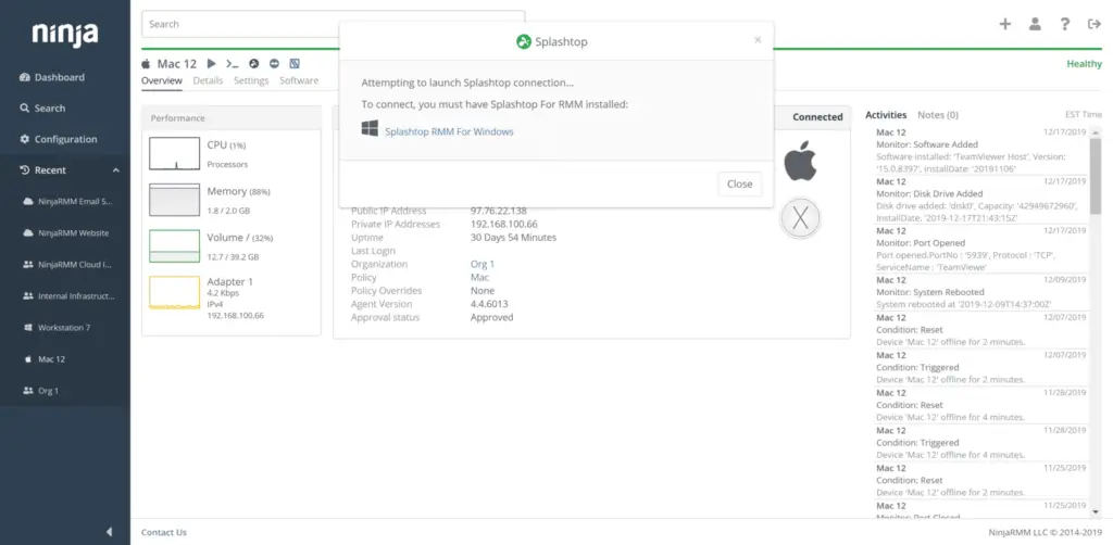 NinjaOne Fernzugriff für Windows und Mac