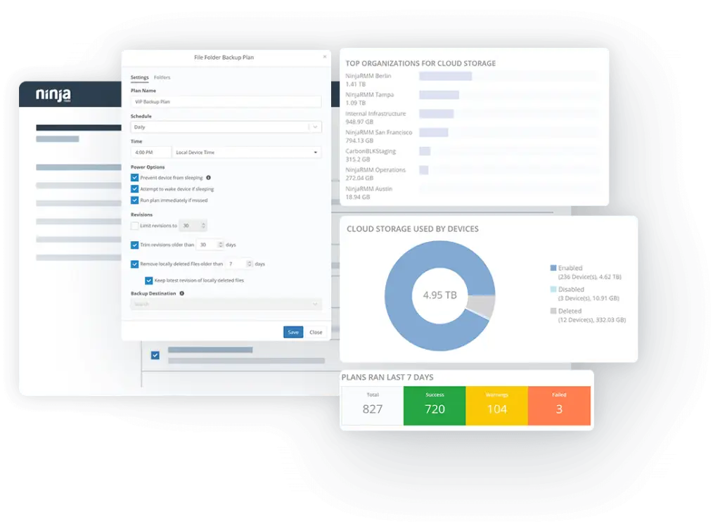 Screenshot van Cloud Backup-software voor servers en pc's
