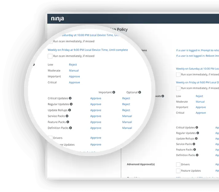 Screenshot dello zoom sul patch management dal software di gestione degli endpoint