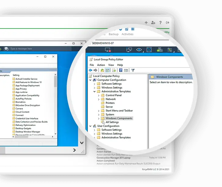 Screenshot dello zoom sul controllo remoto dal software di gestione degli endpoint