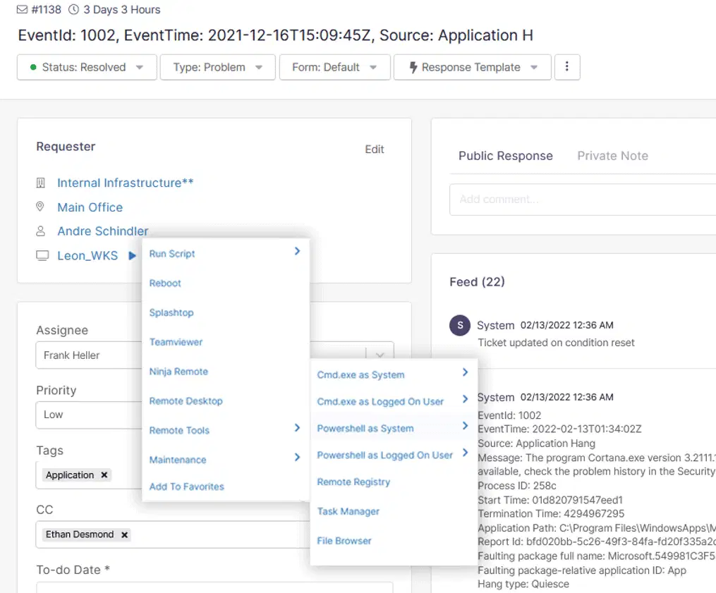 Take action, right from a ticket screenshot