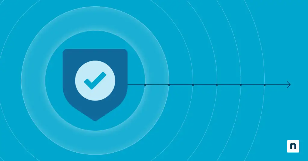 A shield and check mark on a horizontal line representing a blog post on vulnerability remediation timelines