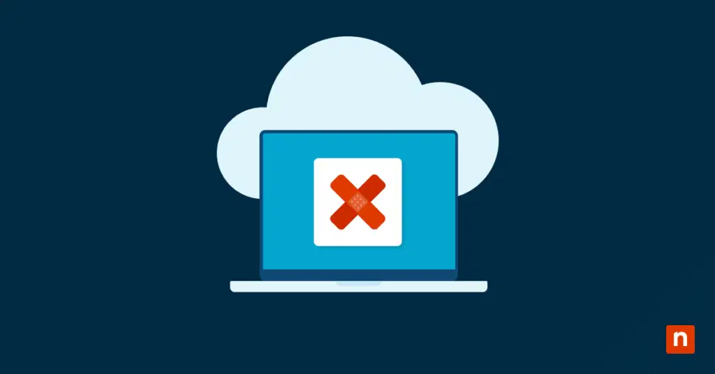 Illustration of a laptop with a red x representing Windows Patch Management