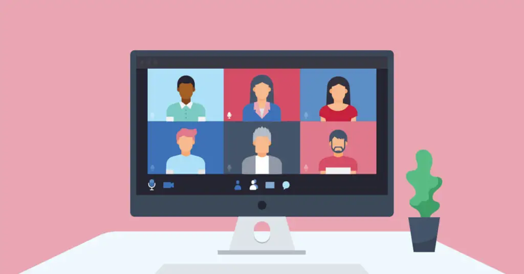 Title picture: six different people talking remote over the desktop with each other
