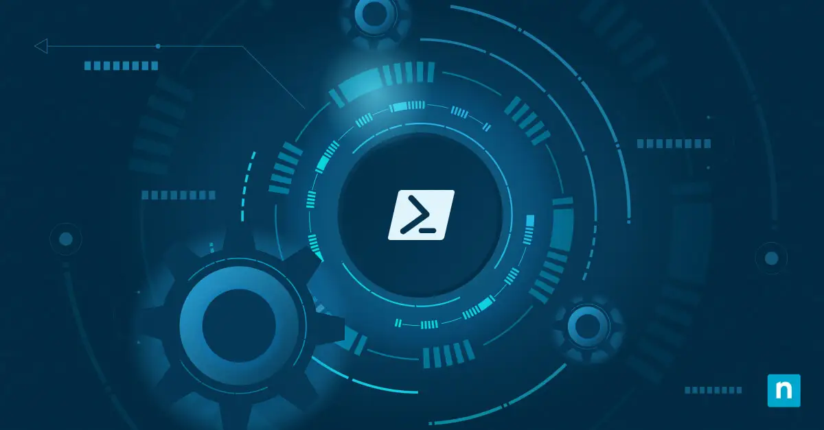 Illustration with a command prompt icon representing Task Automation with PowerShell