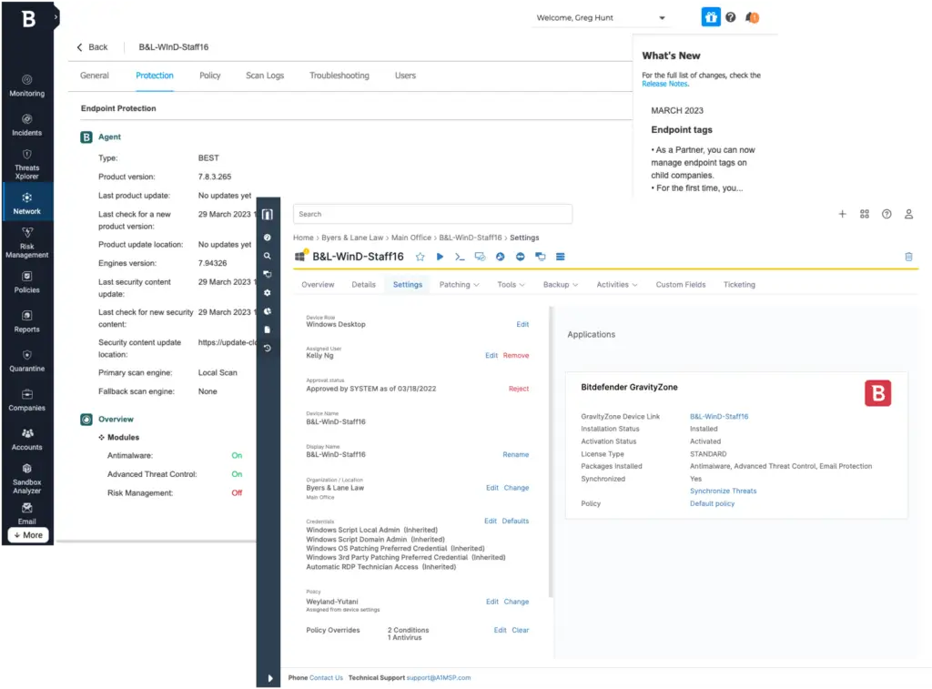 Captura de pantalla de las integraciones de Bitdefender GravityZone