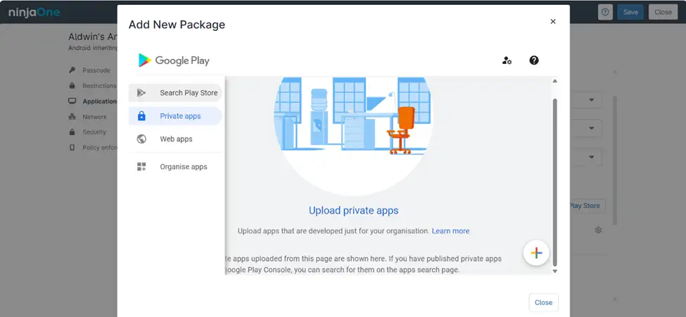 Gestión de quioscos para dispositivos móviles Una captura de pantalla que muestra la tienda de juegos de búsqueda de Google