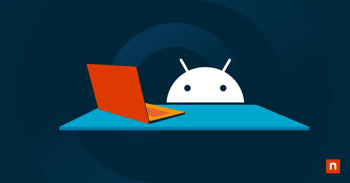 An image of the Android mascot with a laptop for the blog