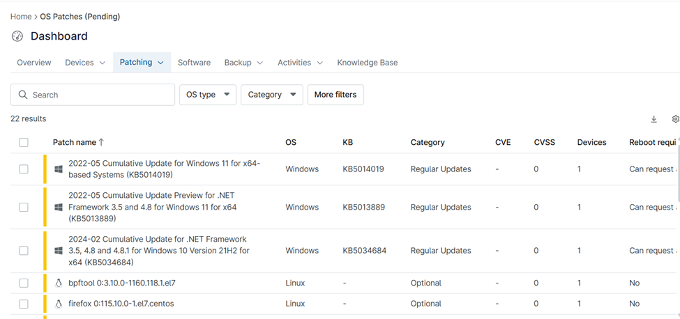 Amplia lista de parches o actualizaciones