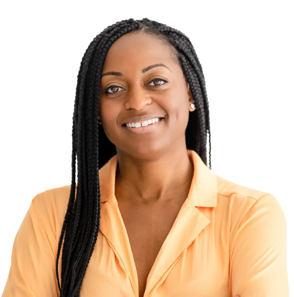 Woman from educational sector smiling.
