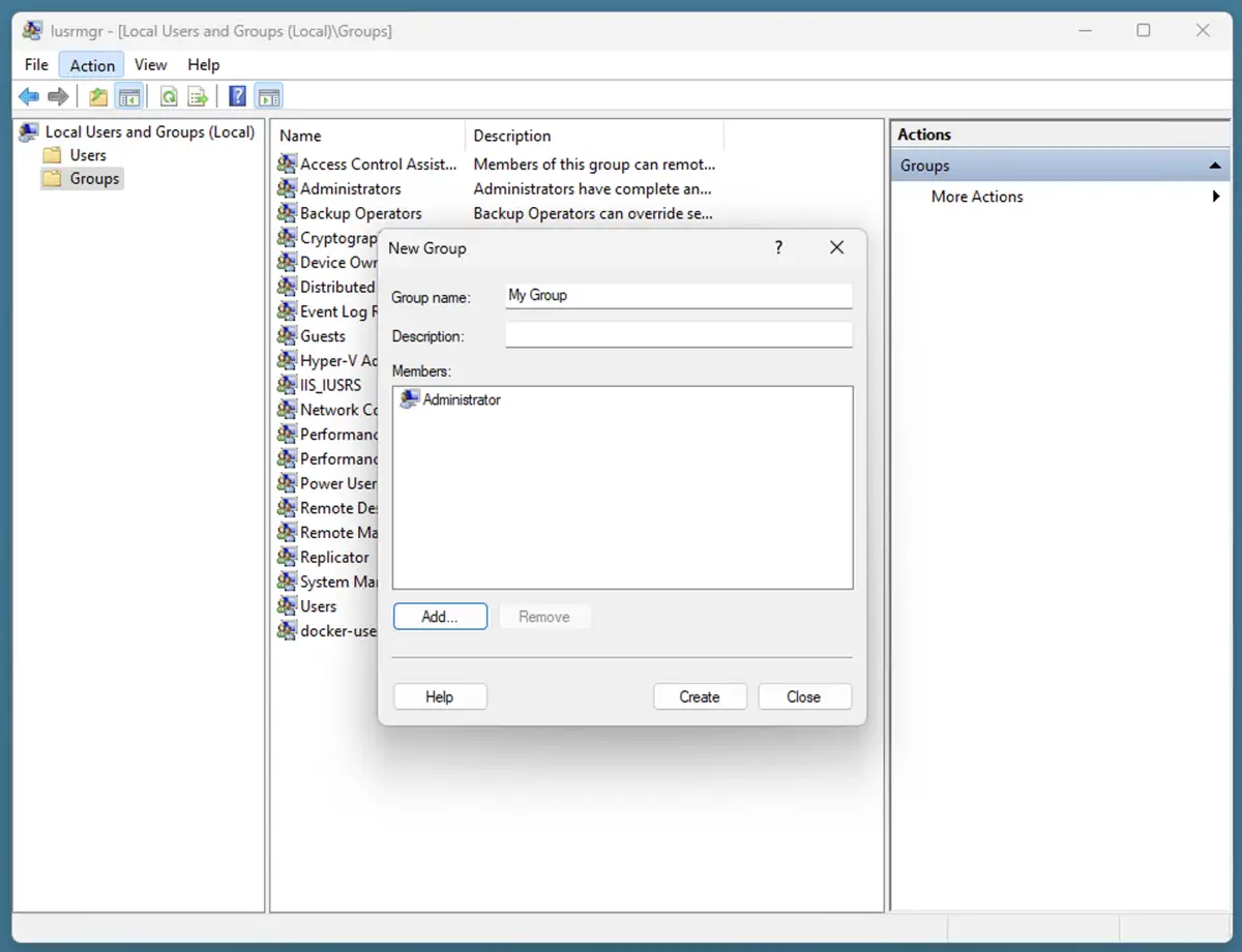 Crear usuarios y grupos en Windows 11