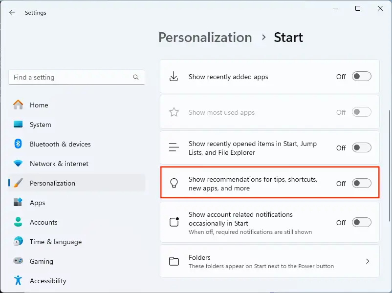 Show recommendations for tips, shortcuts, new apps, and more option for the blog