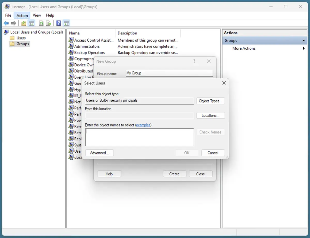 Crear usuarios y grupos en Windows 11