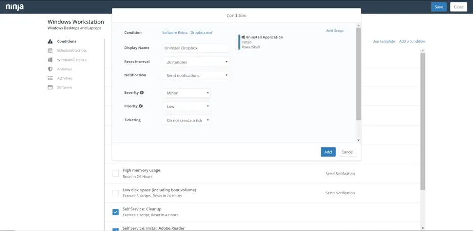 desinstalação remota de software com a etapa 3 da automação do ninjarmm