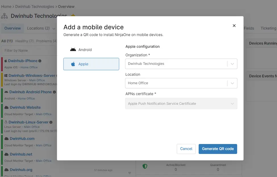 Añadir una ficha de dispositivo móvil para iOS