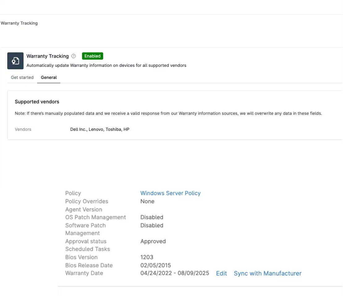 Warranty Tracking