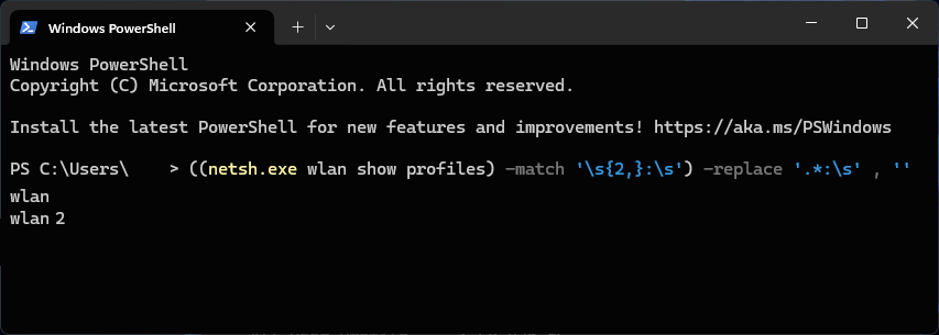 Comando netsh wlan show profiles con perfiles de red inalámbrica