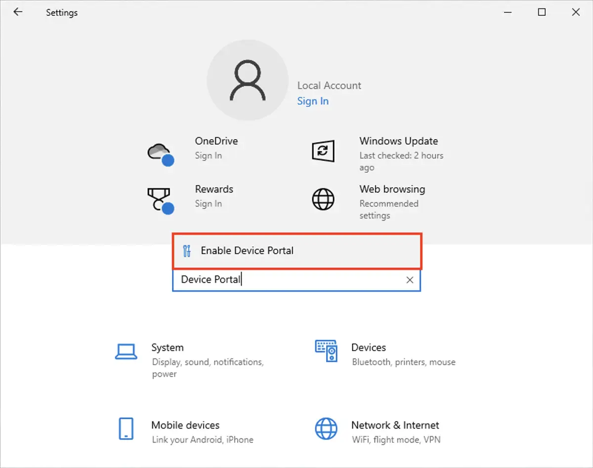 Activar Device Portal en Windows