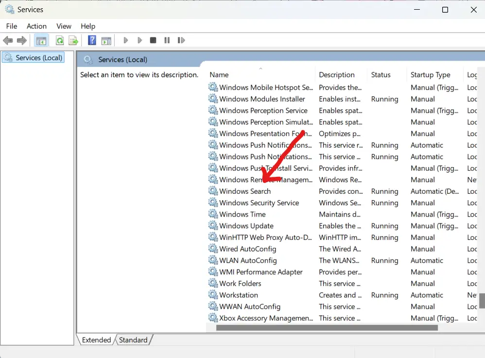 Locate “Windows Search”