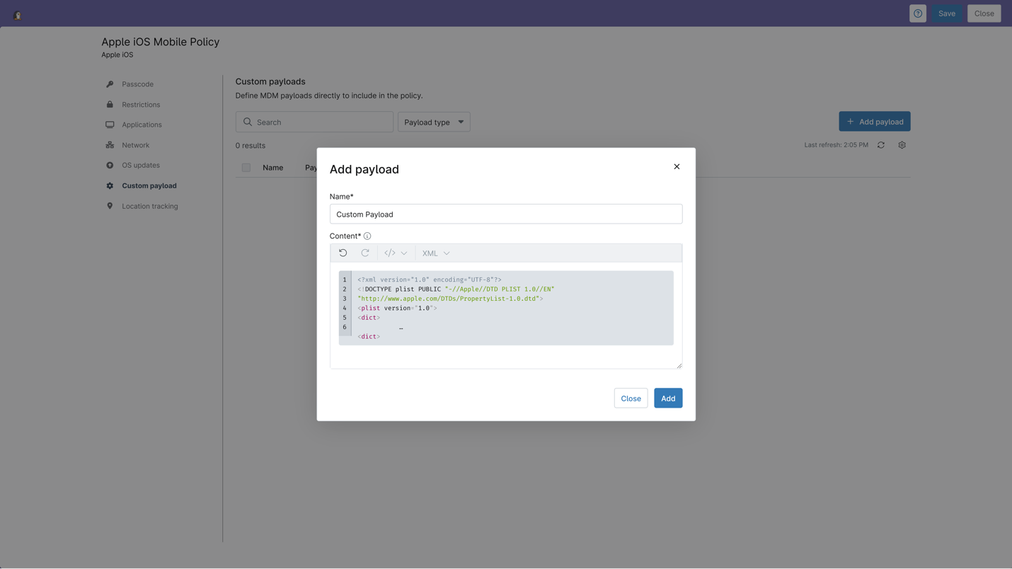 Apple MDM met aangepaste payloads screenshot