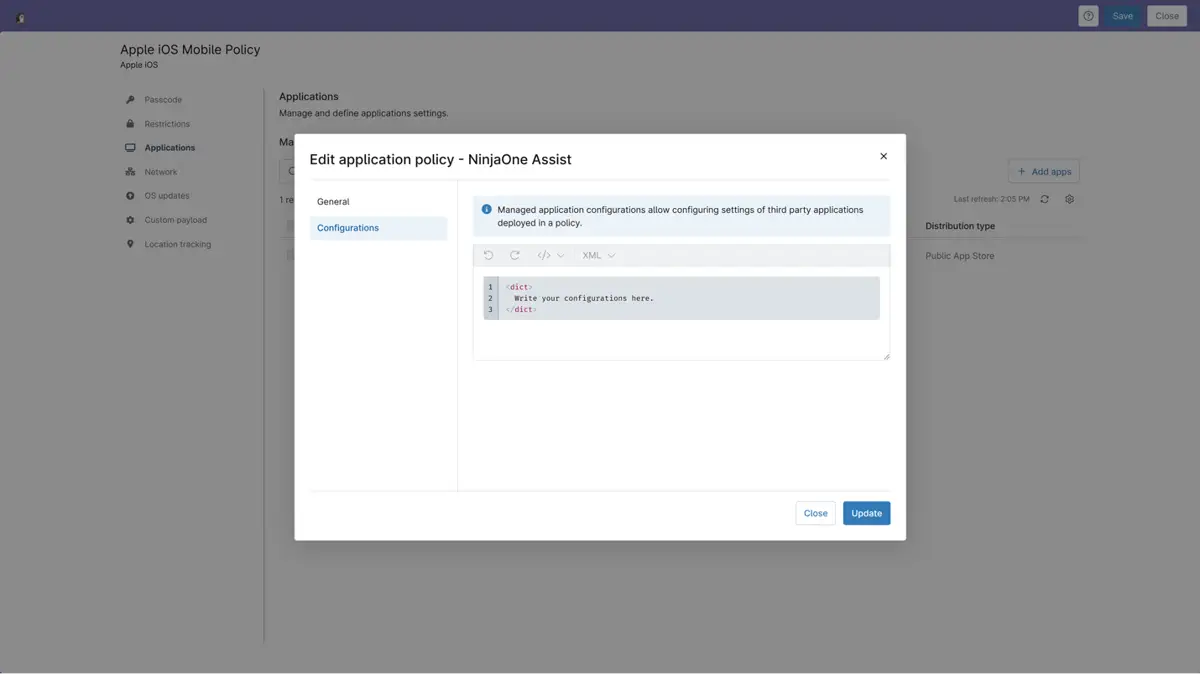 Edit application policy screenshot