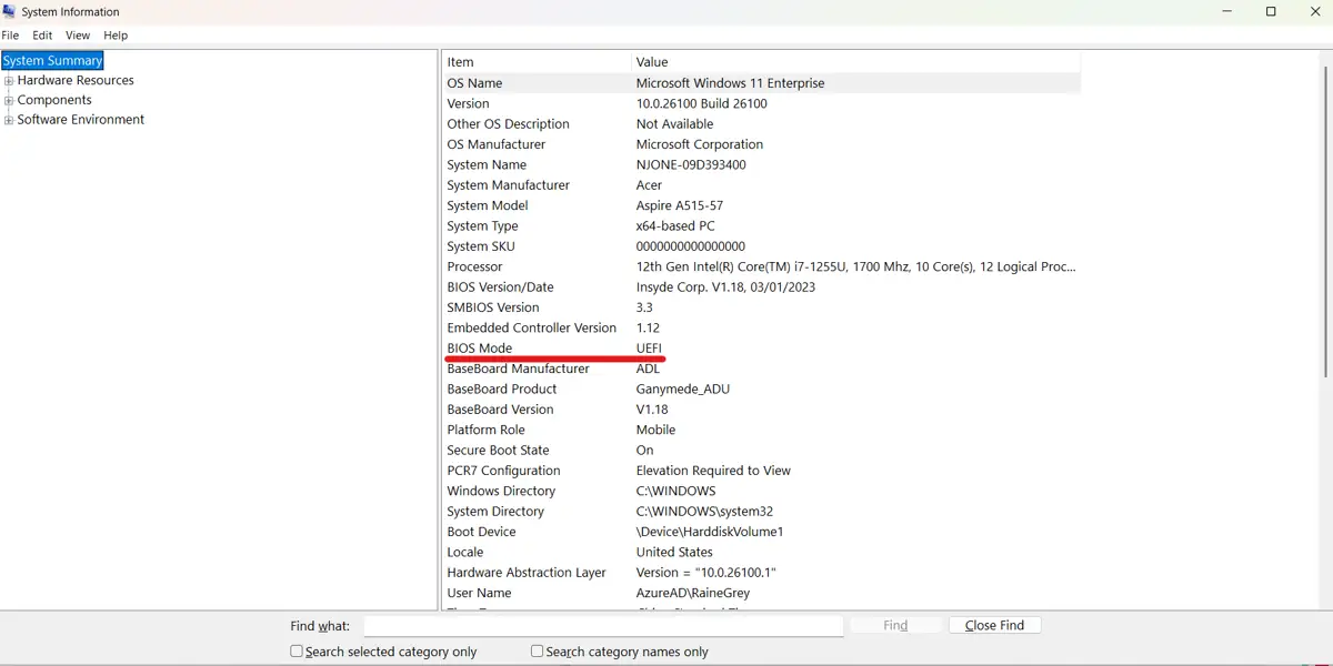 Cuadro de diálogo Información del sistema en Windows