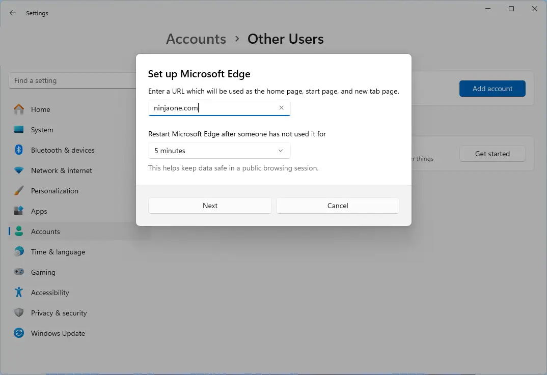 Configurer l'URL du site web auquel le compte utilisateur du kiosque peut accéder