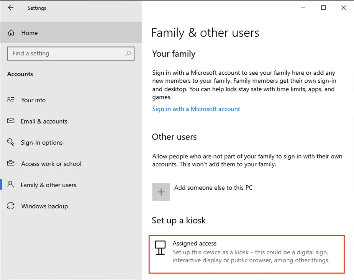 Cliquez sur Accès attribué dans l'option Famille et autres utilisateurs