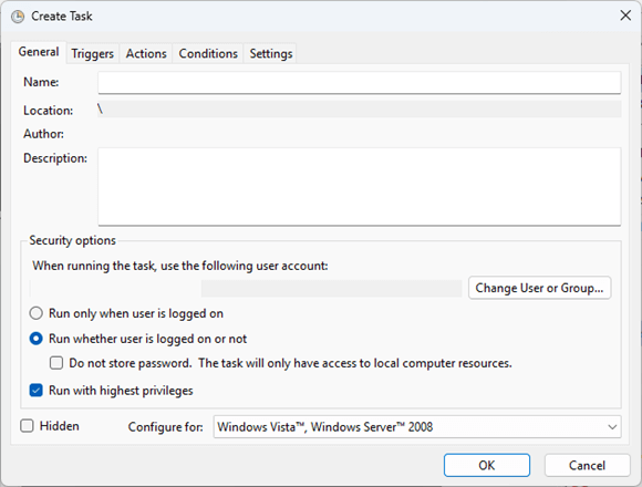 Option „Aufgabe erstellen“ in der Windows-Aufgabenplanung