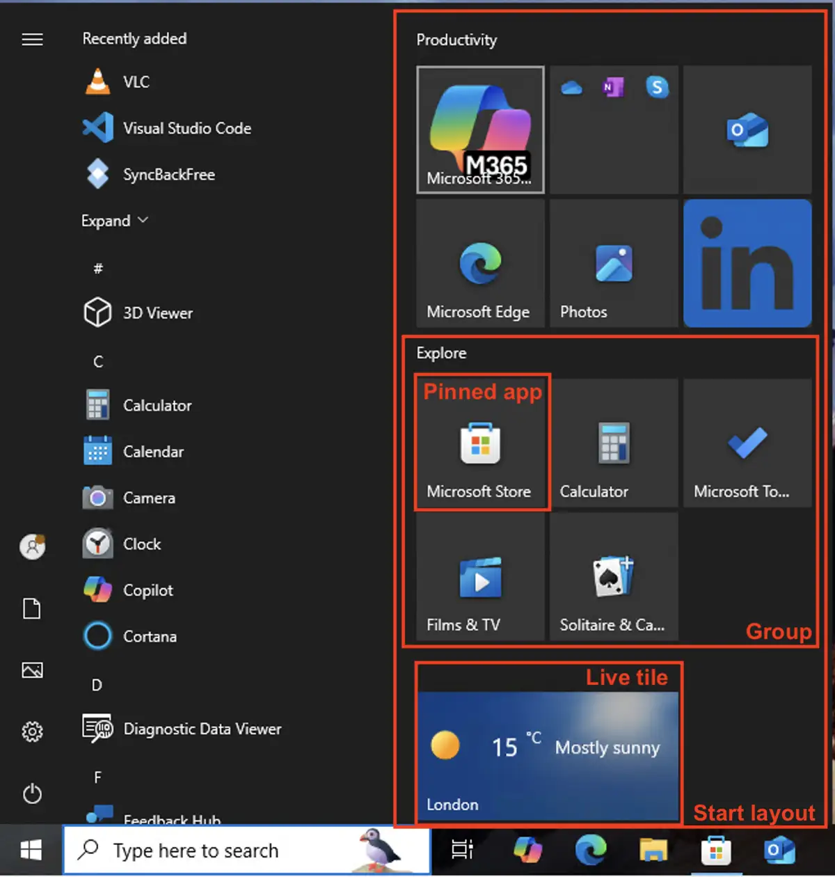 Diseño del menú Inicio de Windows 10