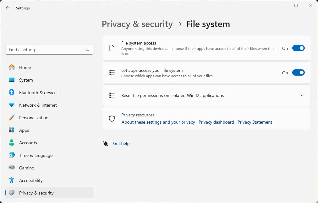 File system dialog box