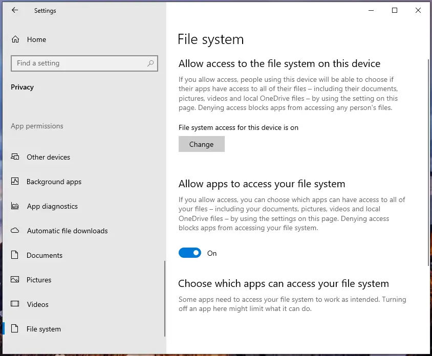 File system dialog box