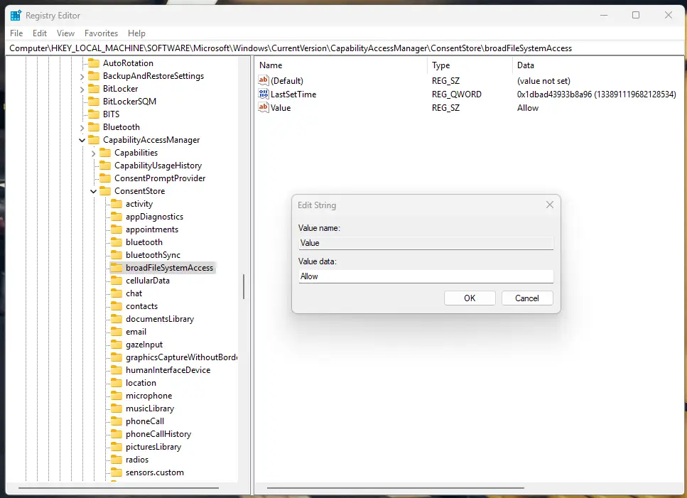 Edit string dialog box