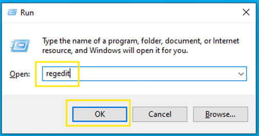 regedit eingeben, um den Registrierungs-Editor zu öffnen