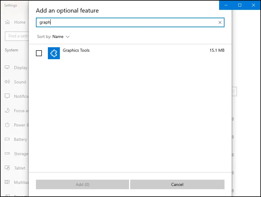 Instalar las Graphics Tools desde Características opcionales en Configuración de Windows 10