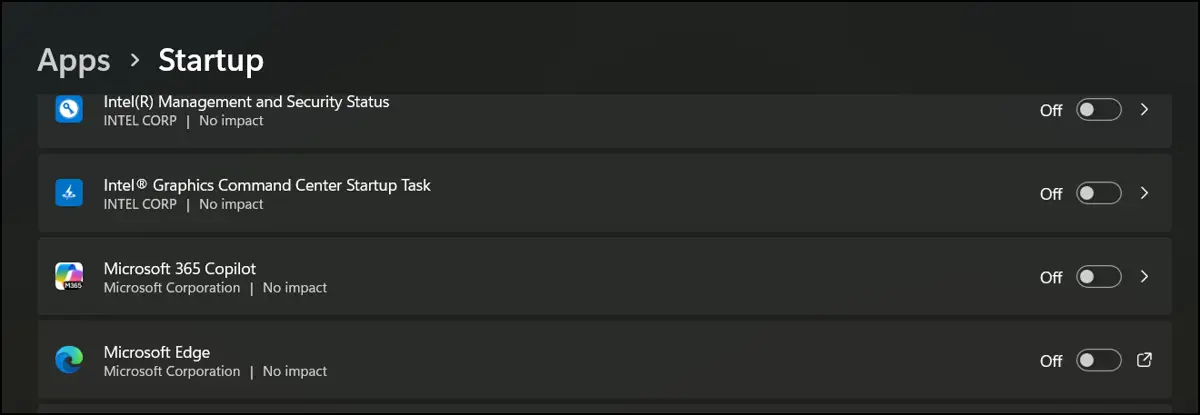 Settings window go to apps then startup