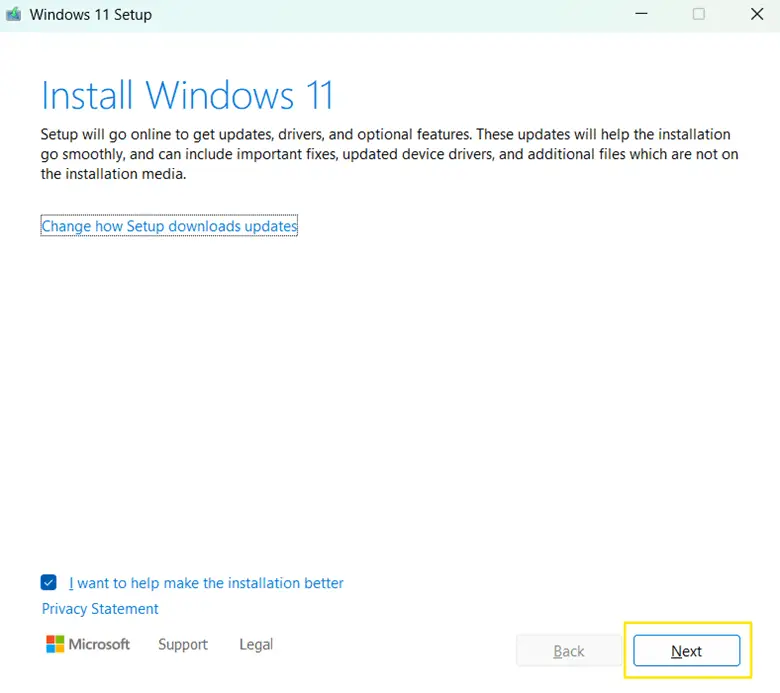 Programa de instalación de Windows 11