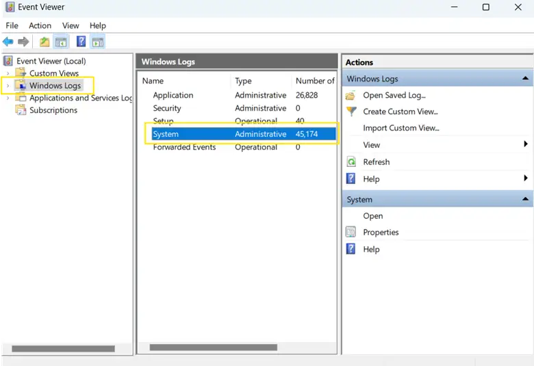 Event Viewer Windows Logs