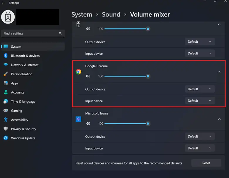 Einstellungen für die Audioausgabe pro App