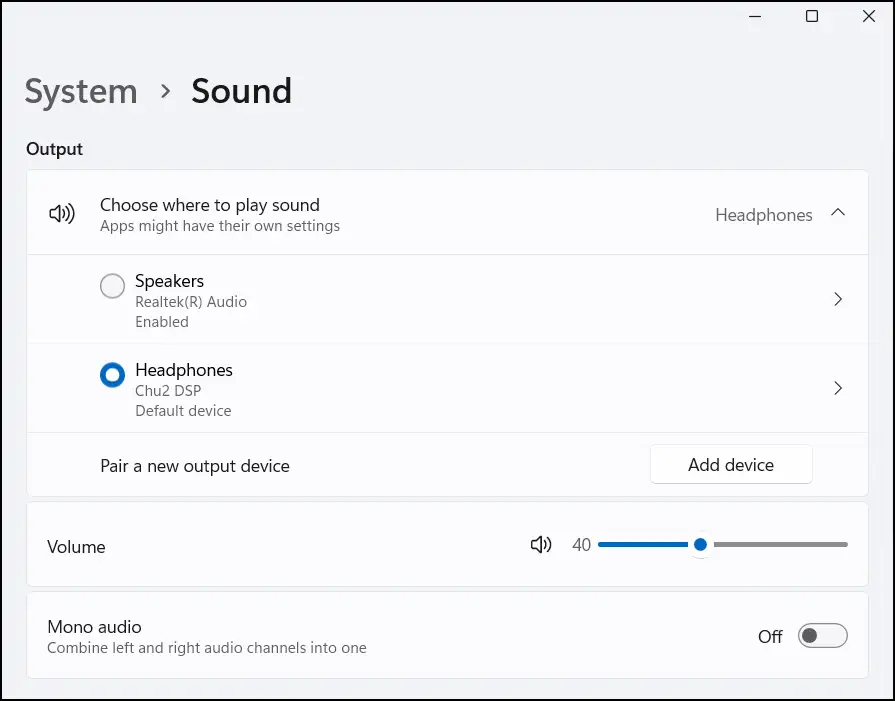 Configuración de sonido del sistema para el audio mono en Windows 11