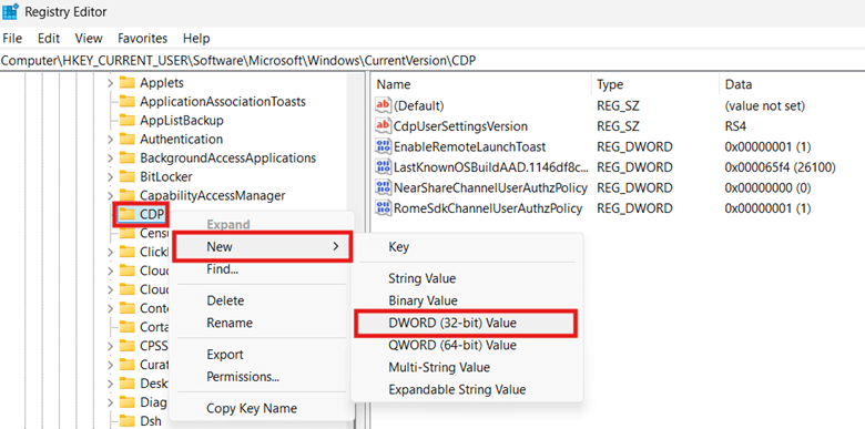 Nuevo valor DWORD en el Editor del Registro
