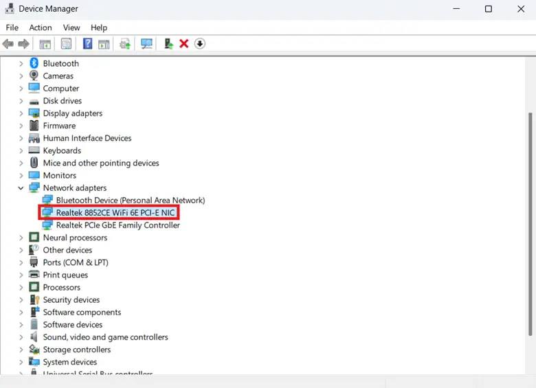 Open device manager and expand network adapters