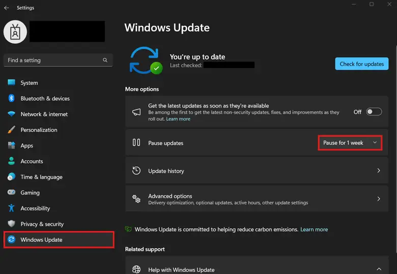 Select&nbsp;Windows Update&nbsp;and then press the drop-down beside&nbsp;Pause updates