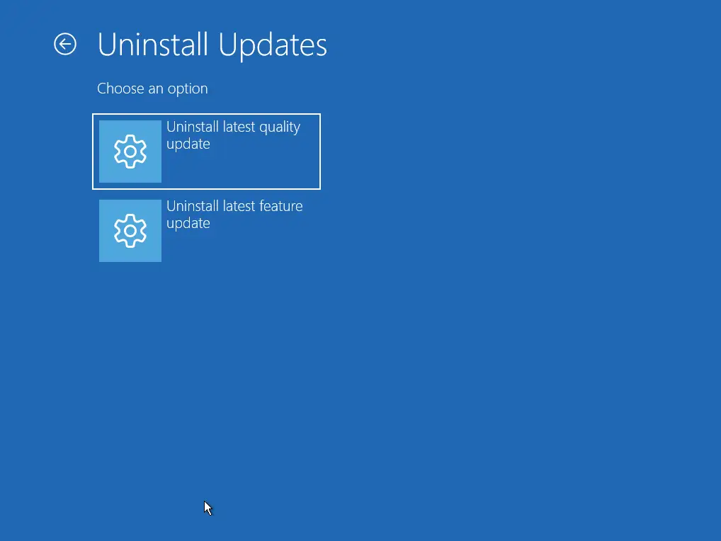Uninstall latest quality update