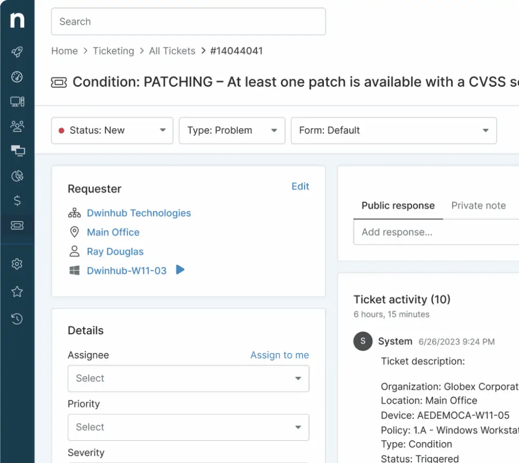 NinjaOne Ticketing dashboard screenshot