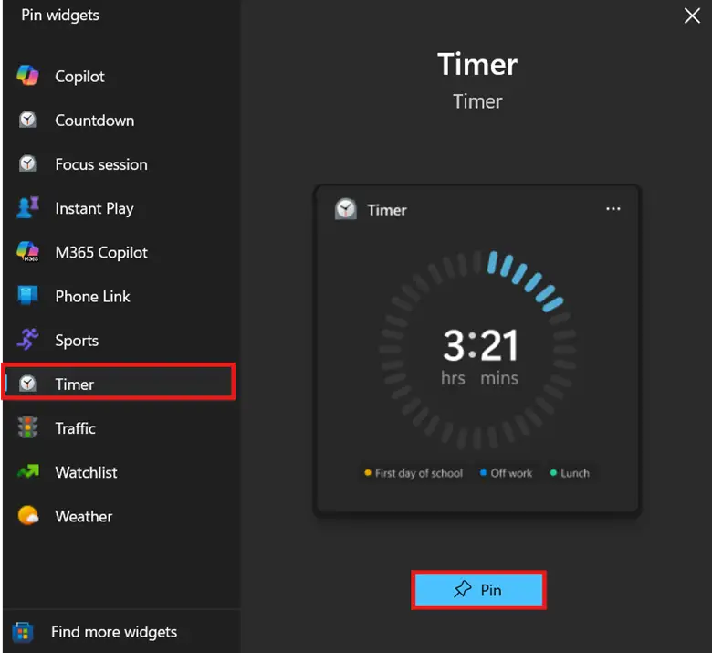 Select the widget you want to add