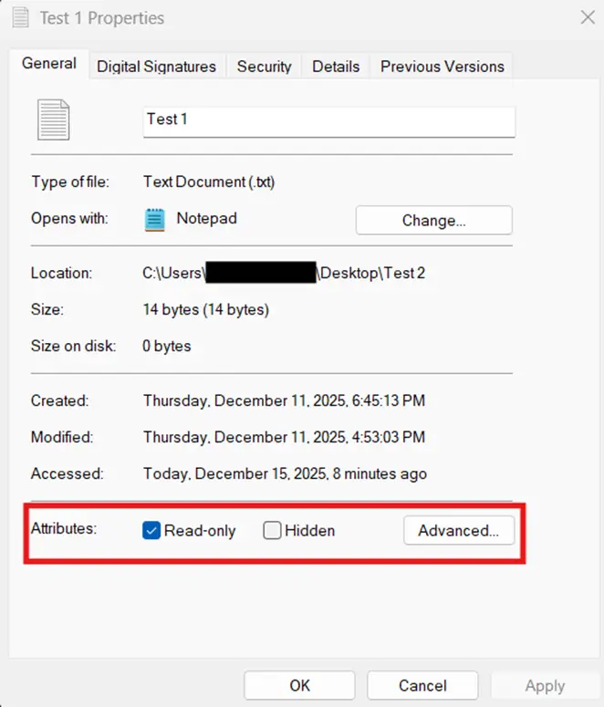Configuración de atributos avanzados en Windows 11