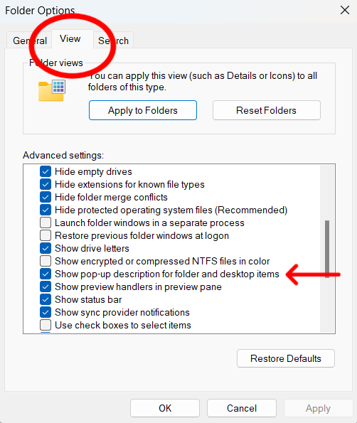 Popup-Beschreibungen in Windows 11 über das Kontrollkästchen aktivieren oder deaktivieren.
