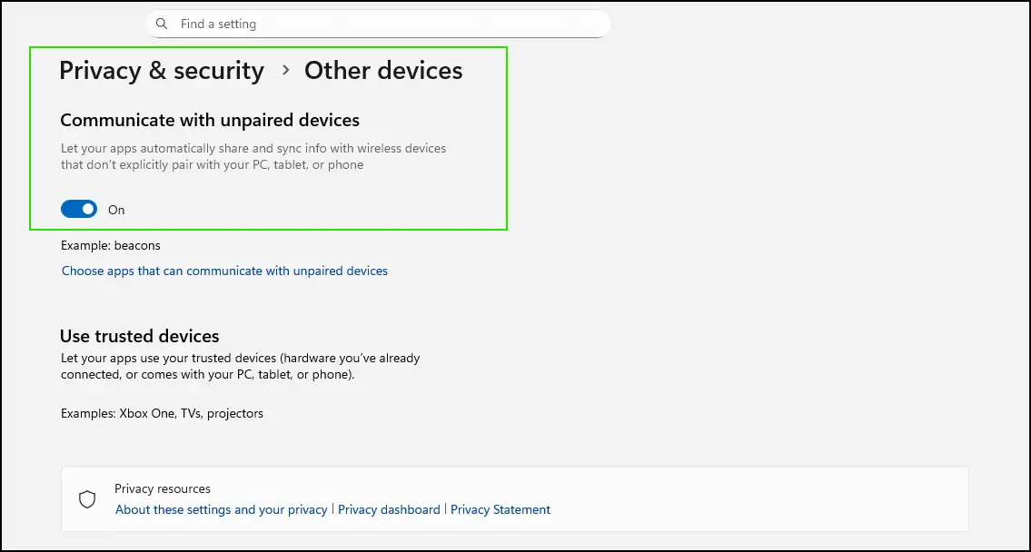 Activer ou désactiver le paramètre dans les Paramètres Windows