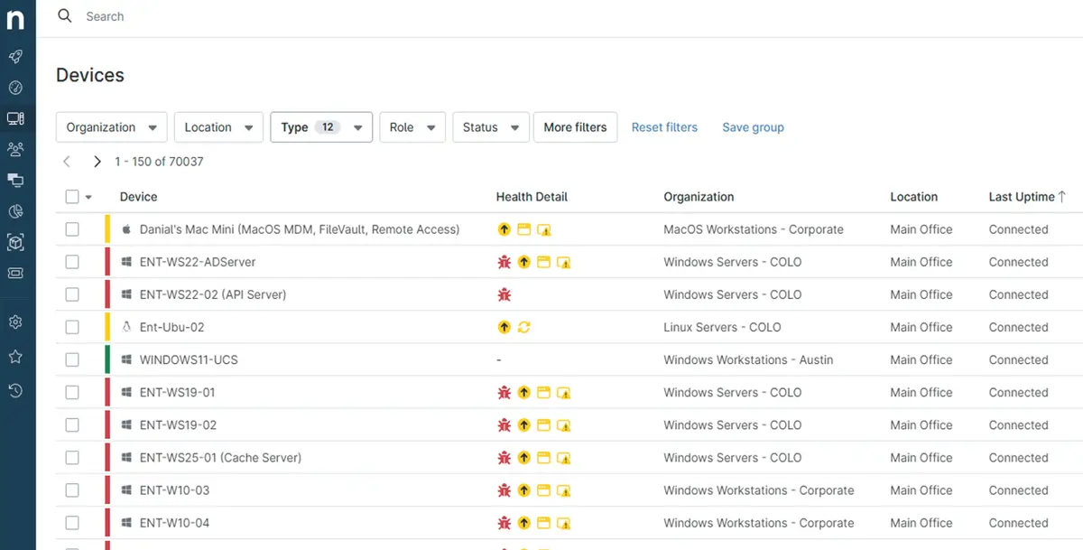 screenshot of a ninjaone endpoint visibility dashboard